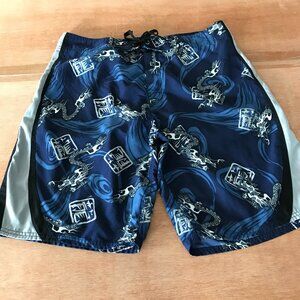 Crazy Shirts Board Swim Shorts Men 36 Blue Dragons High Rise Tie Waist Beach